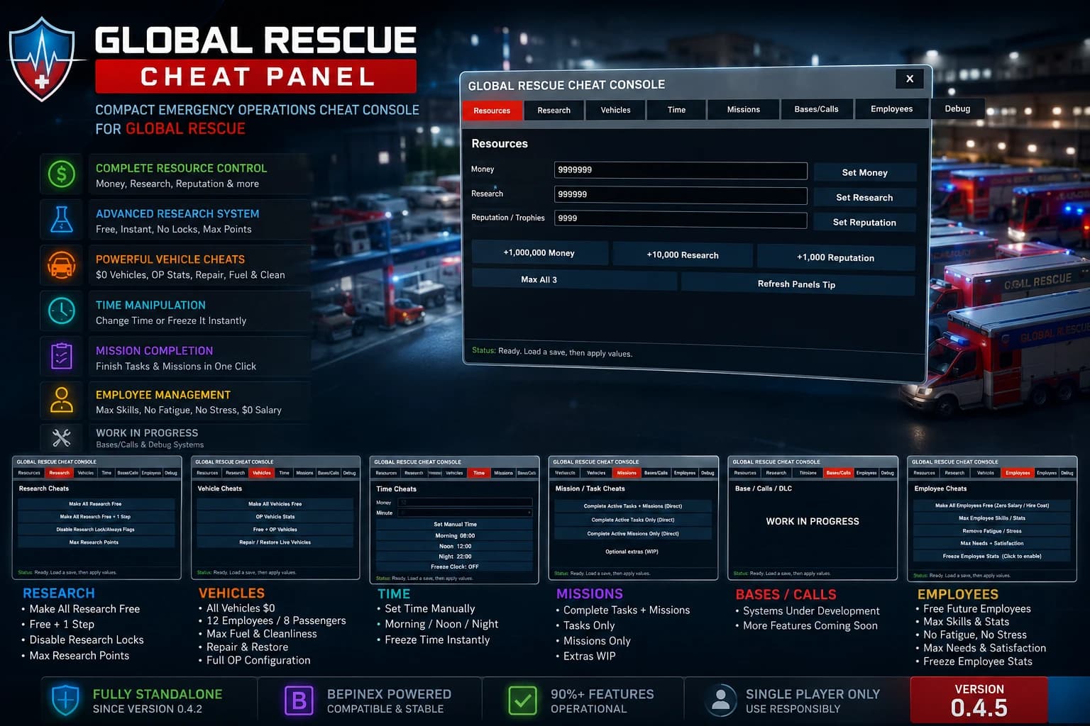 Global Rescue Cheat Console menu